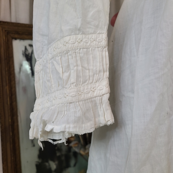 Antique 1850s 1860s White Nightgown Civil War Era Cotton Robe Eyelet Drop Sleeve - Picture 13 of 16